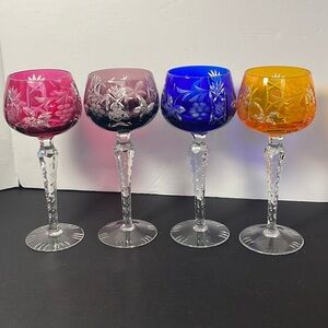 Bohemian Cut to clear crystal 8” wine glasses 4